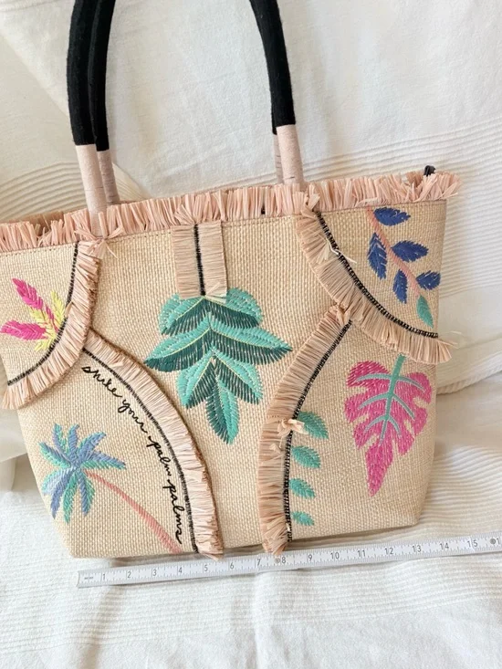 Stella & Dot Antibes Straw and Raffia Tote
Bag Embroidered Shake Your Palms - Picture 6 of 12